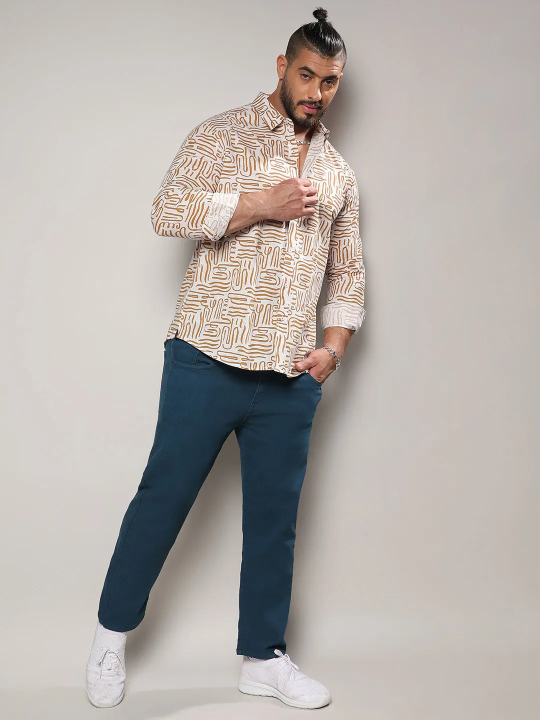 Brown Contrast Lines Shirt
