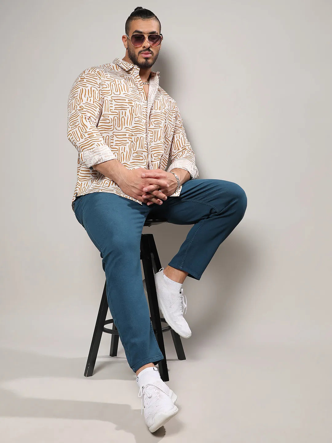 Brown Contrast Lines Shirt