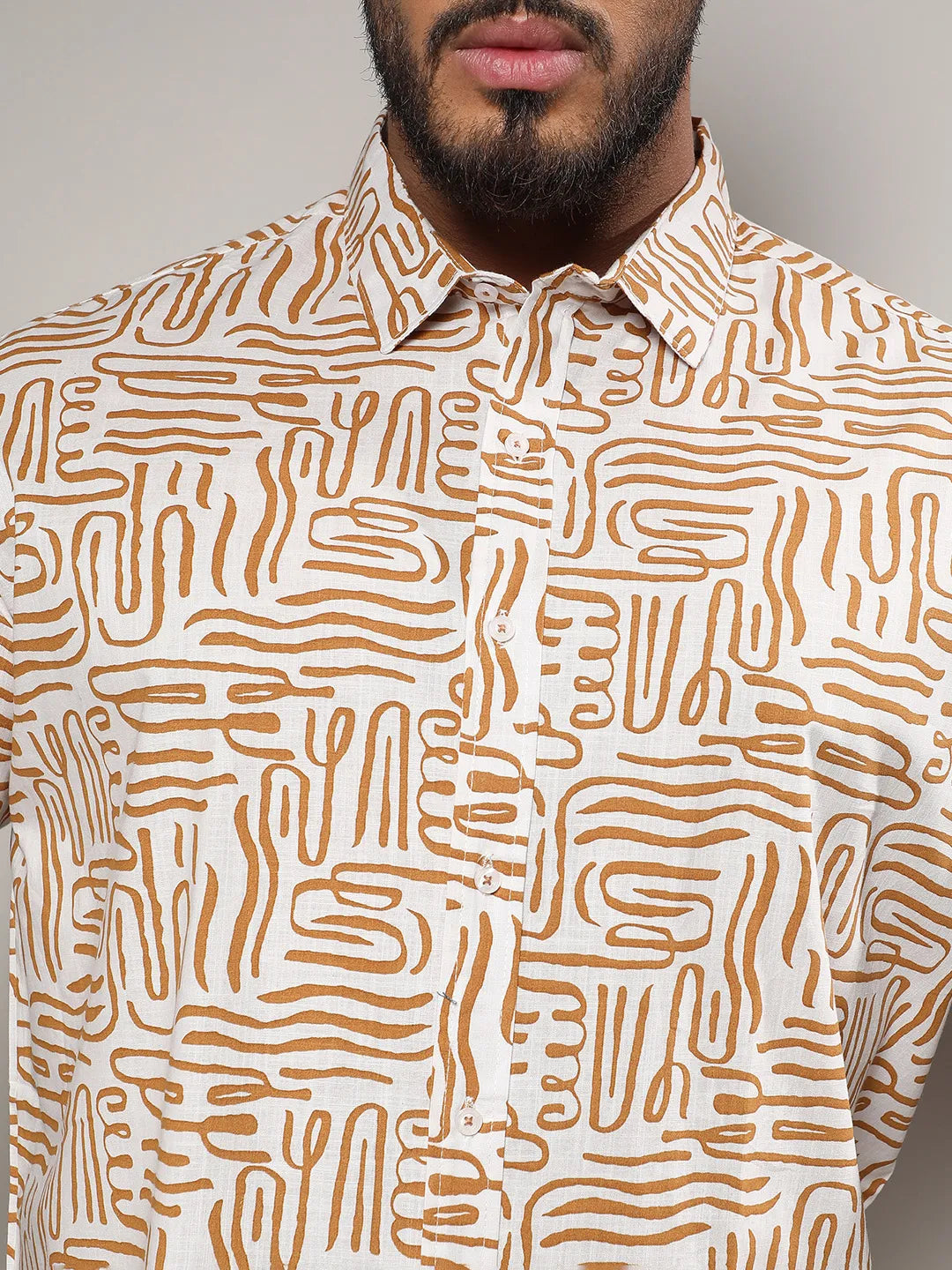 Brown Contrast Lines Shirt
