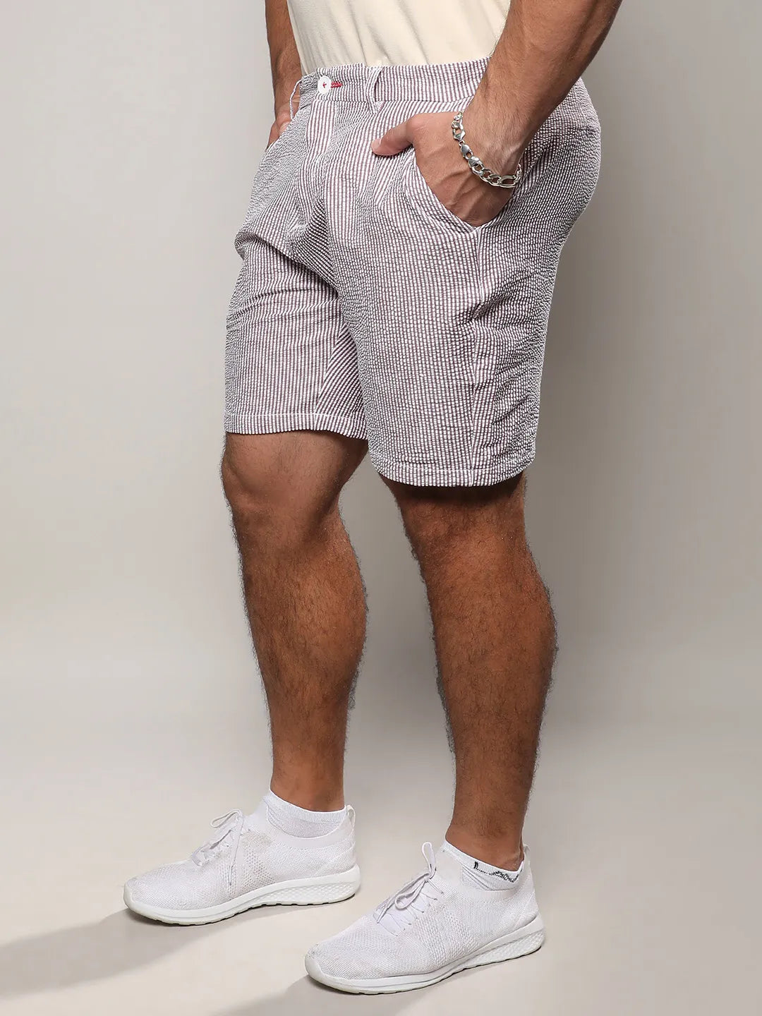 Brown Seersucker Stripe Shorts