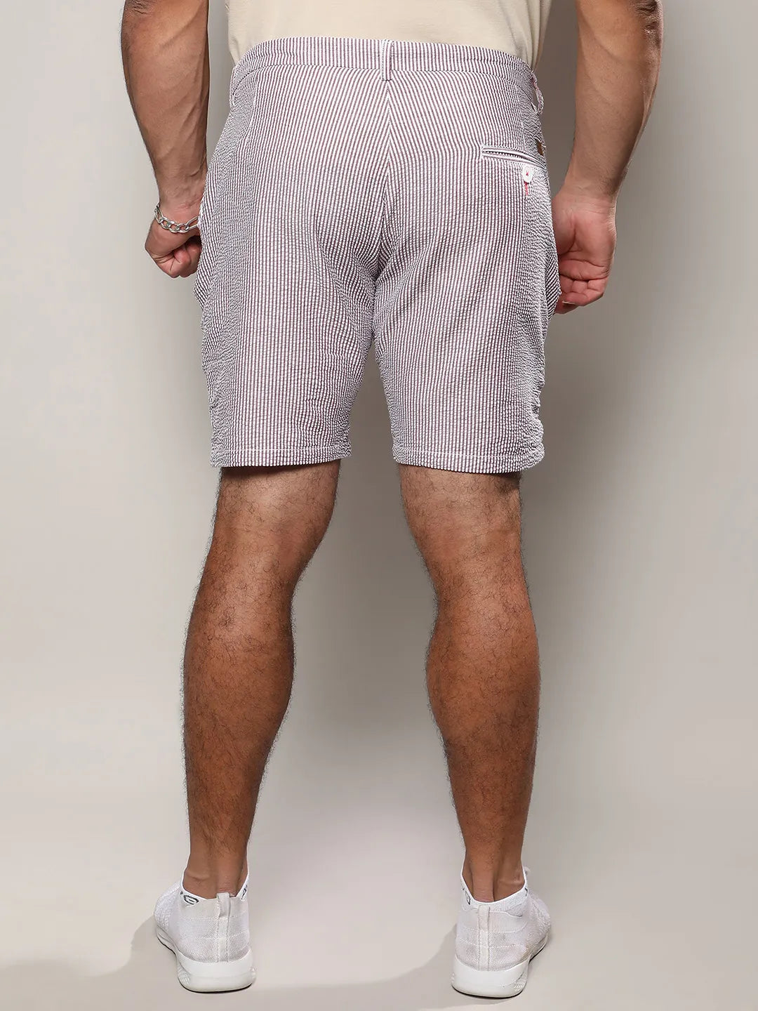 Brown Seersucker Stripe Shorts