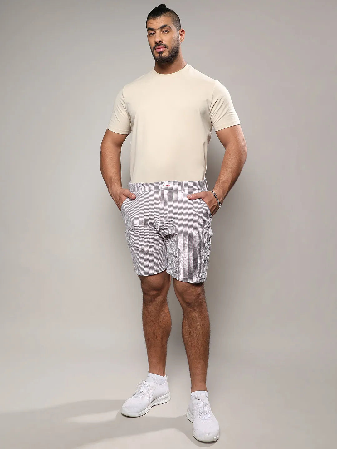 Brown Seersucker Stripe Shorts