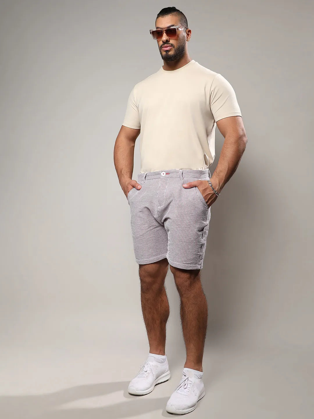 Brown Seersucker Stripe Shorts