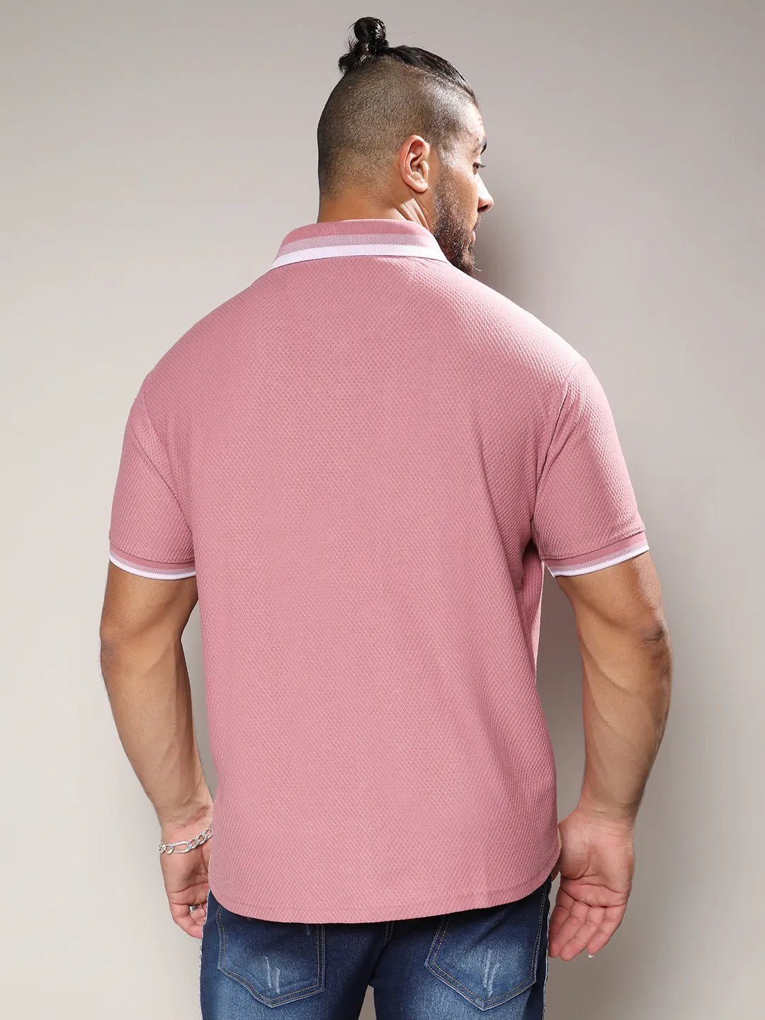 Coral Pink Honeycomb Knit Shirt