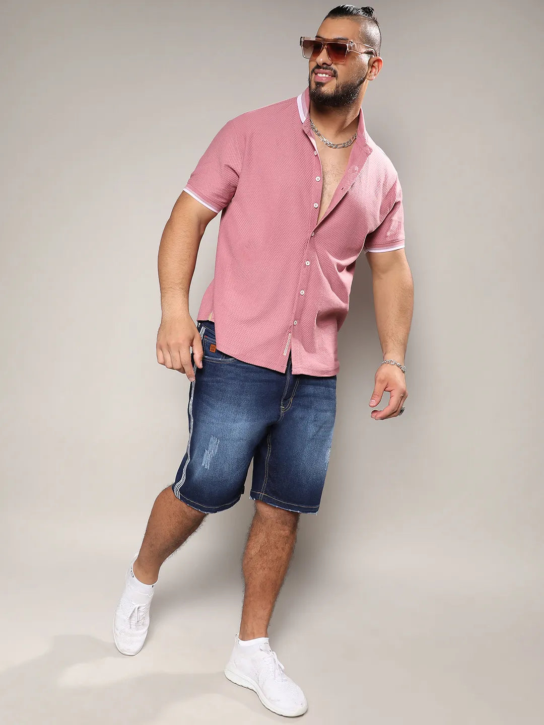 Coral Pink Honeycomb Knit Shirt