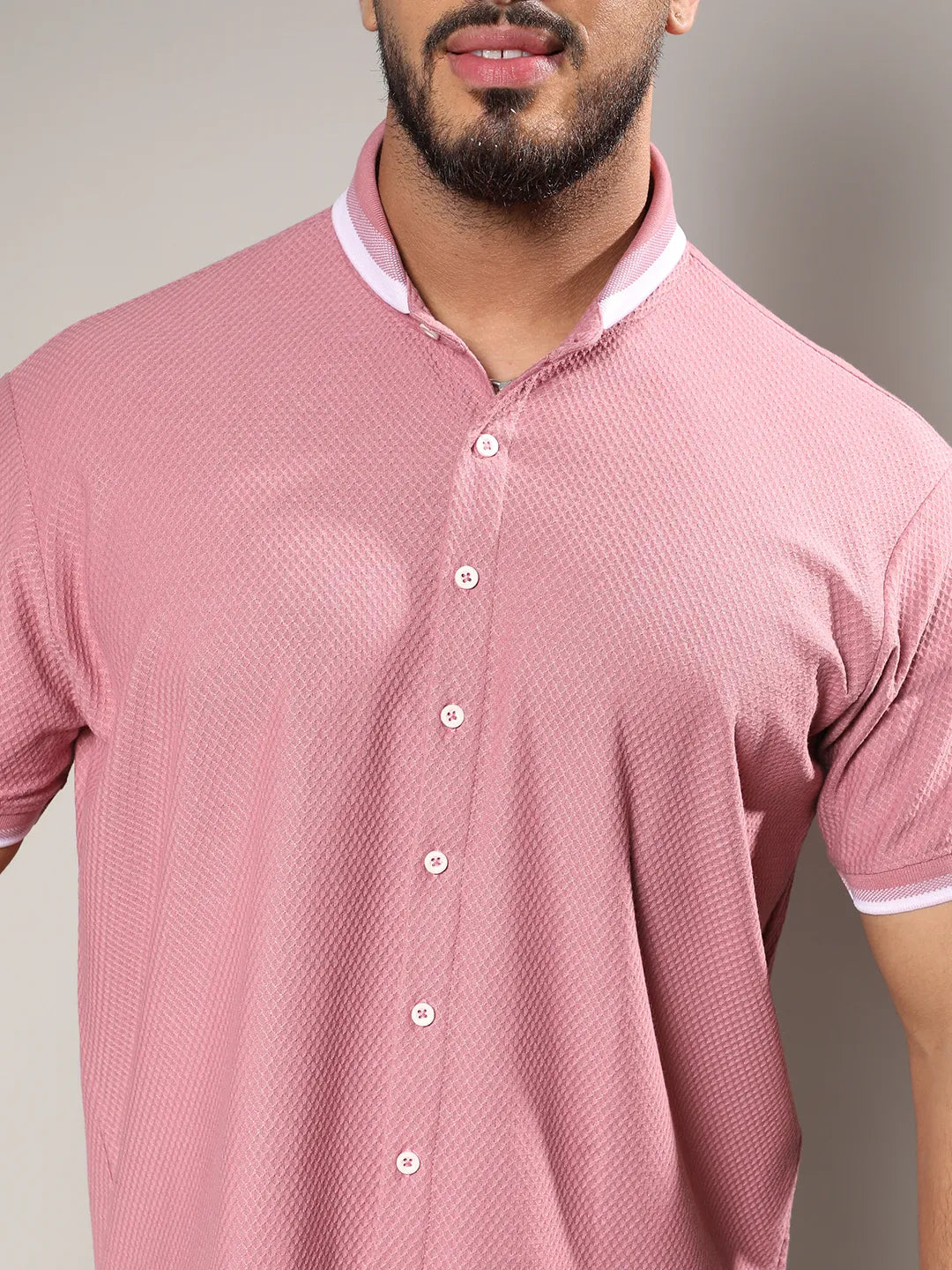 Coral Pink Honeycomb Knit Shirt