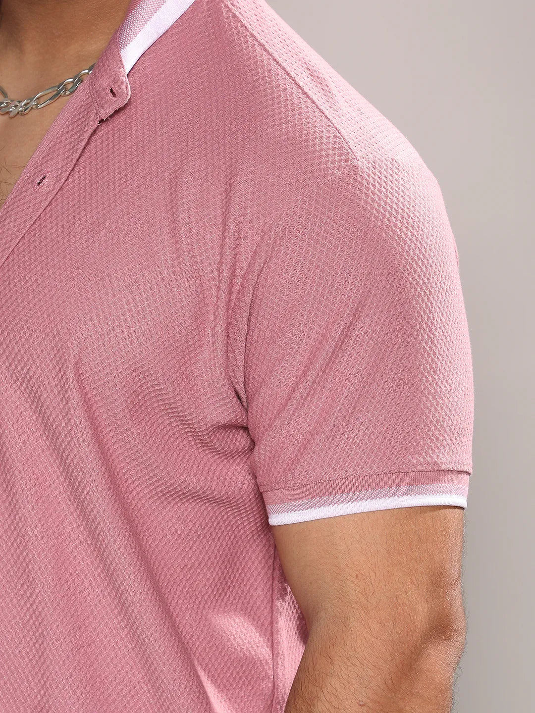 Coral Pink Honeycomb Knit Shirt