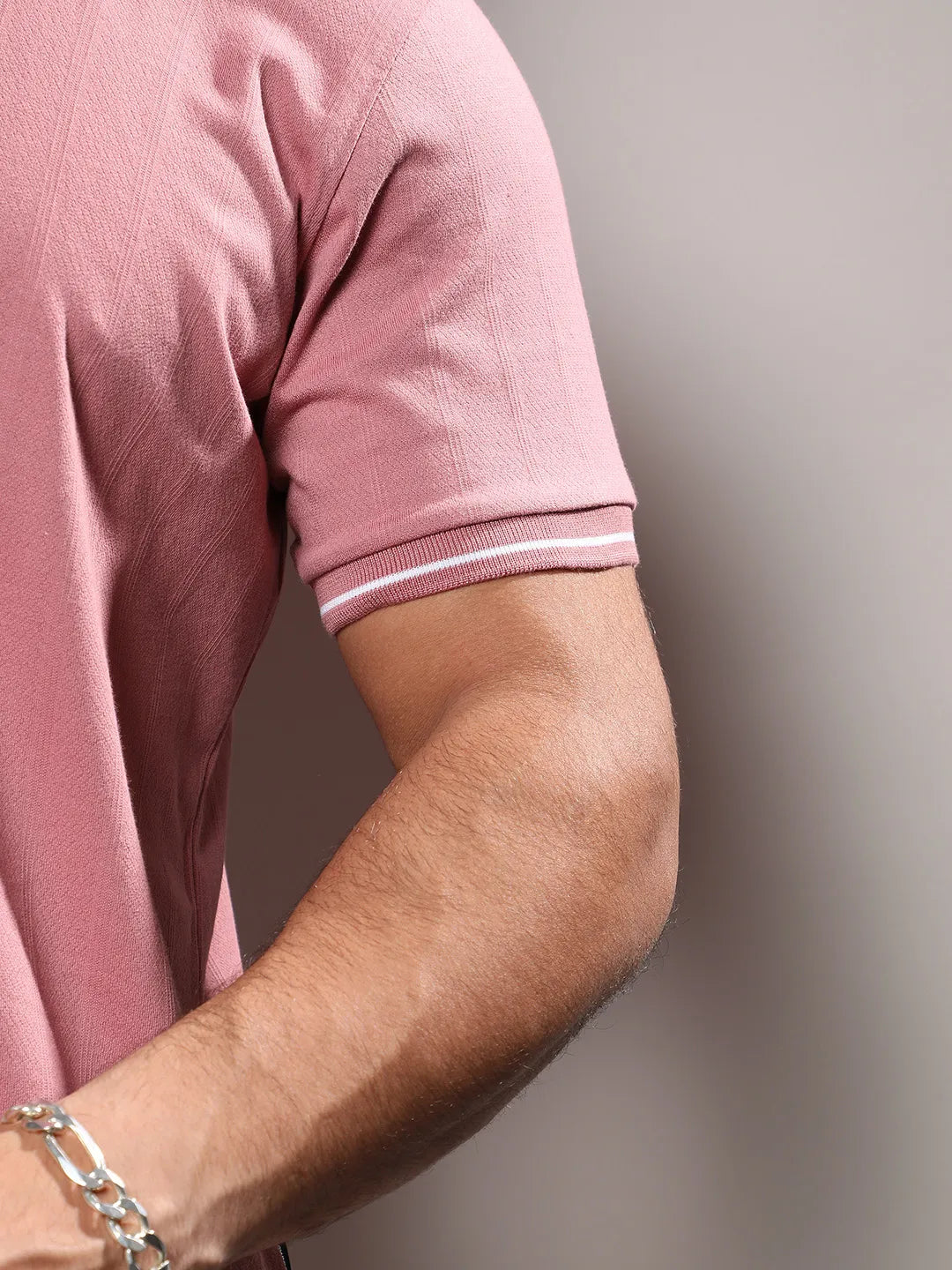Coral Pink Self-Design Halo Striped T-Shirt