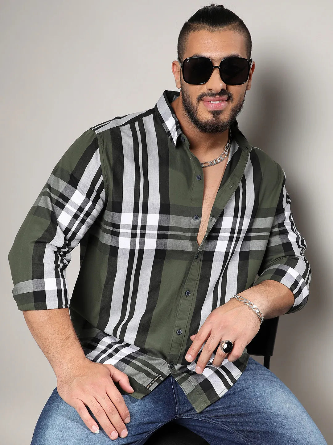 Dark Green Tartan Plain Shirt