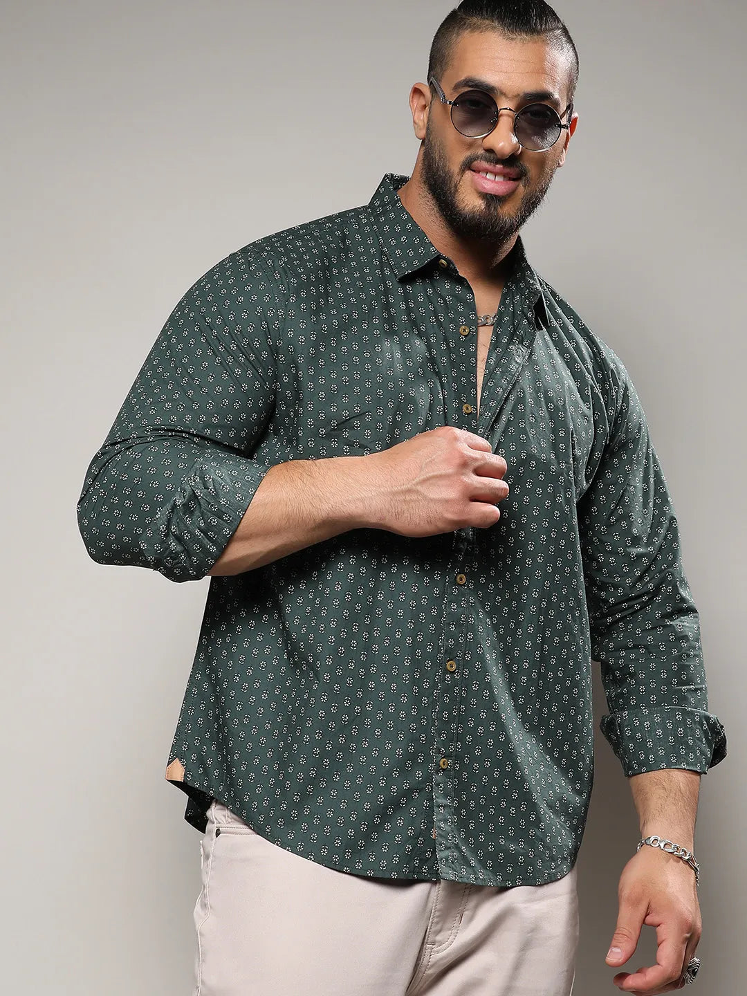 Forest Green Micro Flower Shirt