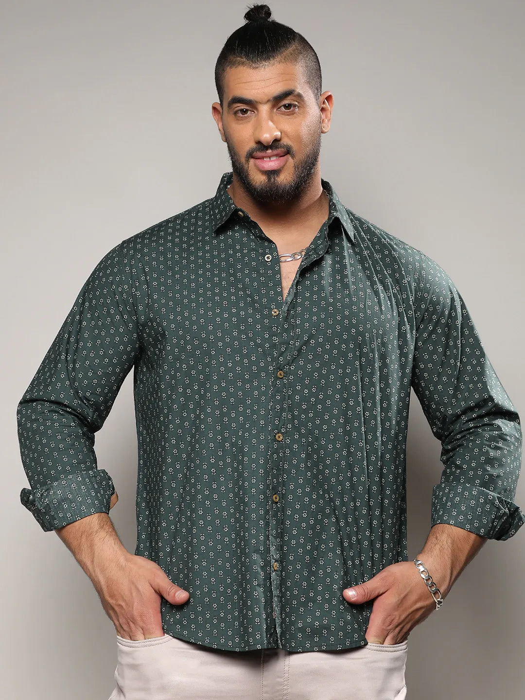 Forest Green Micro Flower Shirt