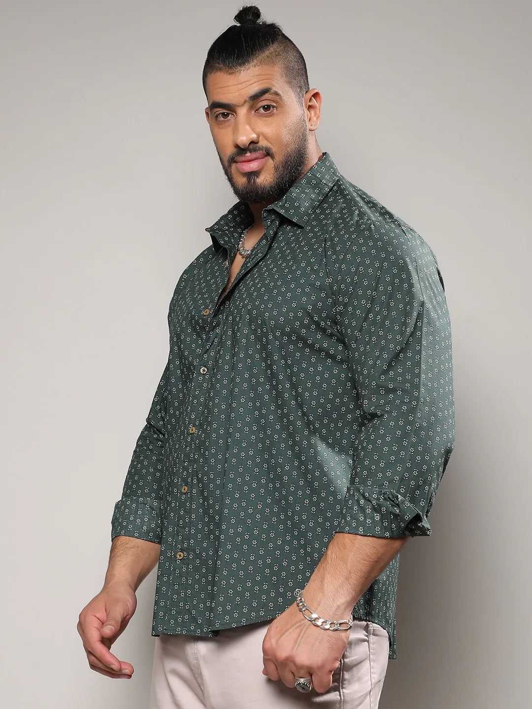 Forest Green Micro Flower Shirt