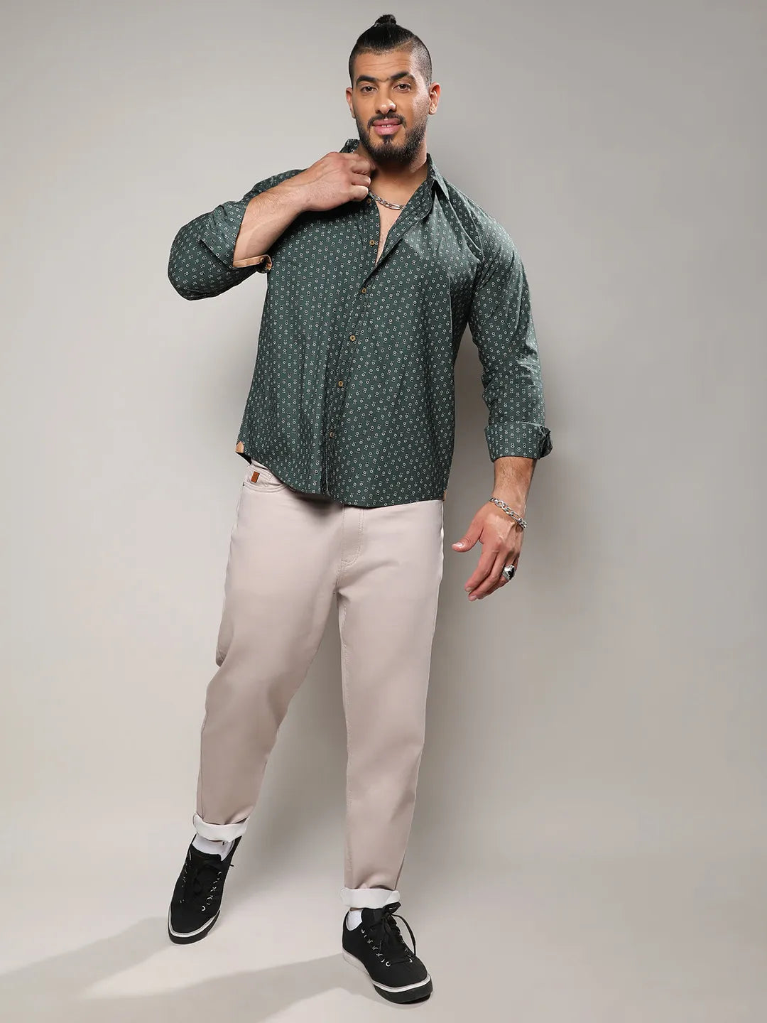 Forest Green Micro Flower Shirt