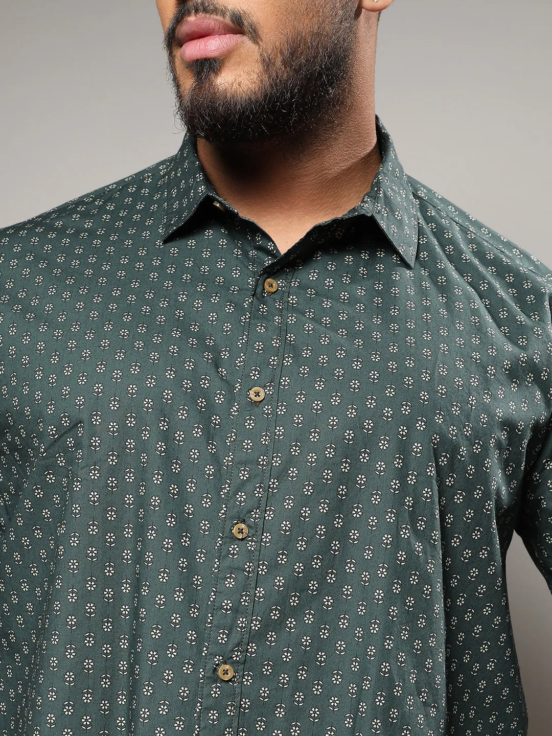 Forest Green Micro Flower Shirt