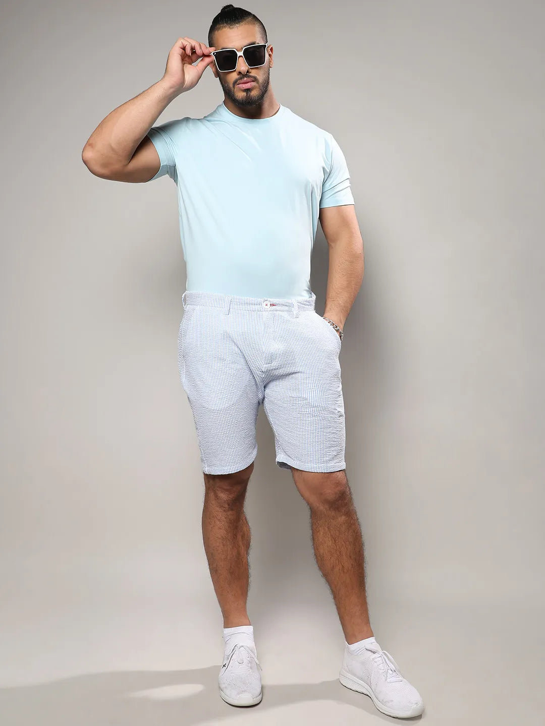 Light Blue Seersucker Stripe Shorts