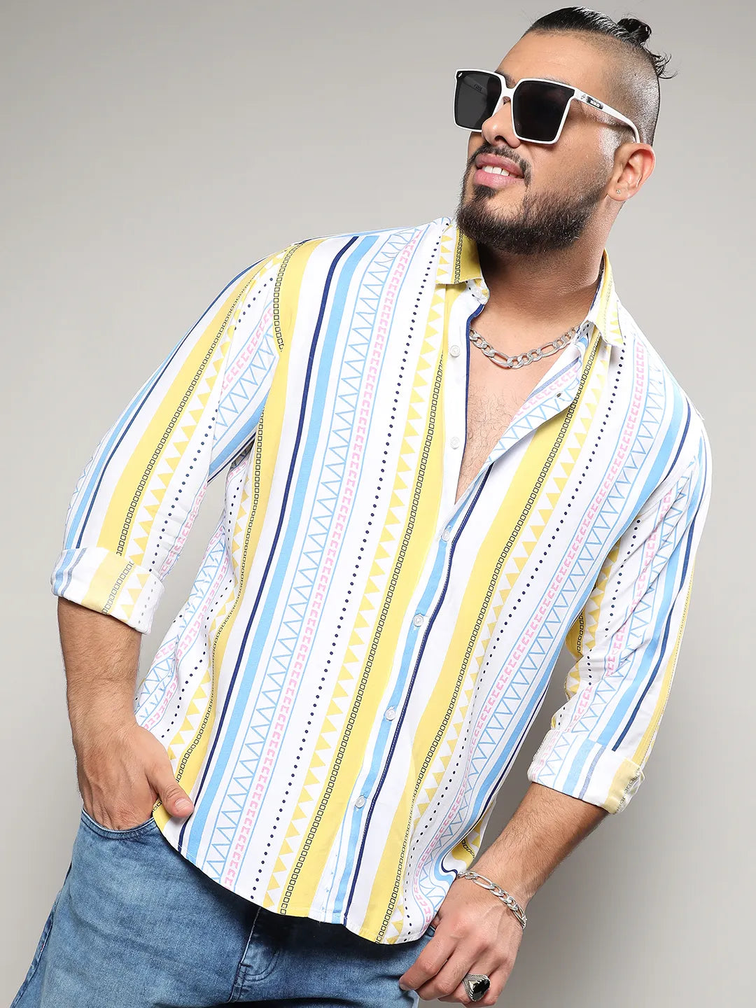 Multicolour Geometric Striped Shirt