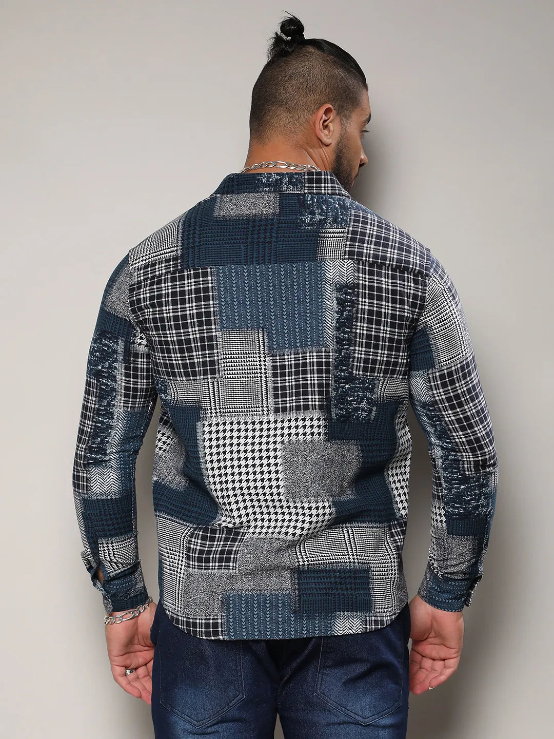 Navy Blue Herringbone Block Shirt