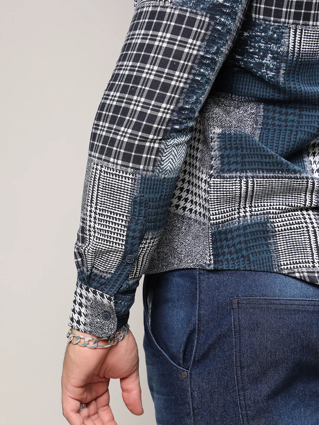 Navy Blue Herringbone Block Shirt