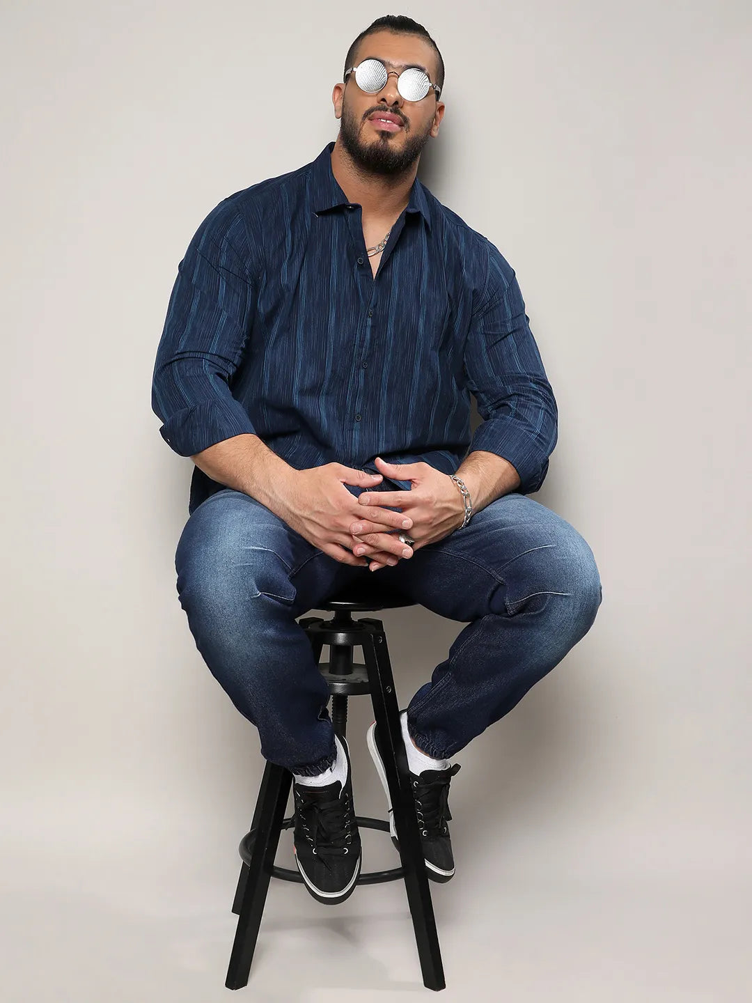 Navy Blue Ombre Striped Shirt