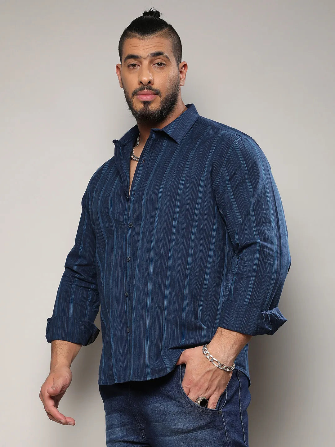 Navy Blue Ombre Striped Shirt