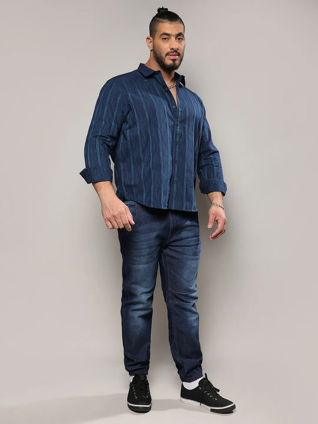 Navy Blue Ombre Striped Shirt