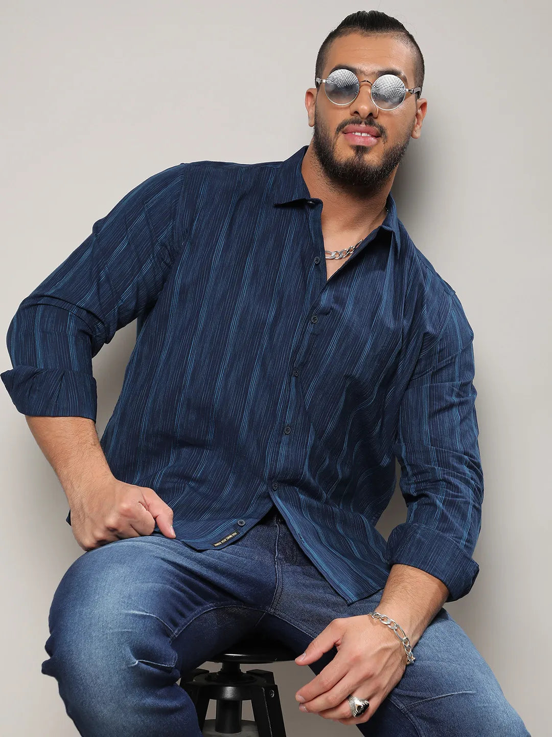 Navy Blue Ombre Striped Shirt