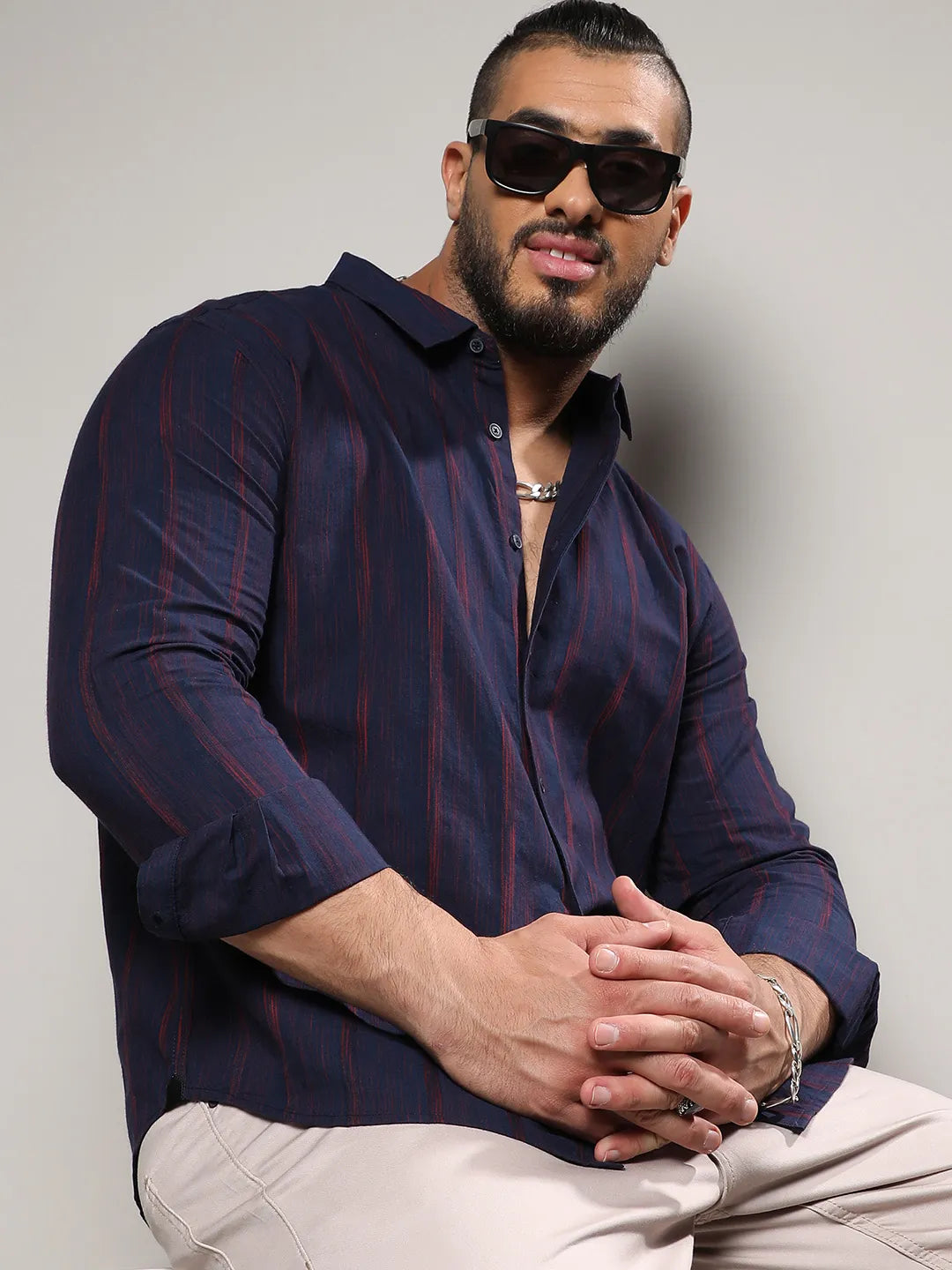 Navy Blue & Red Ombre Striped Shirt