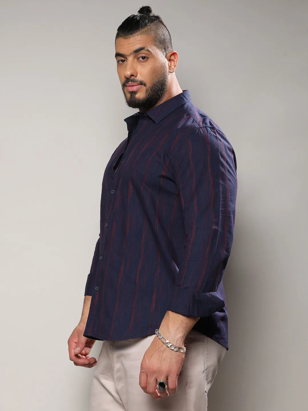 Navy Blue & Red Ombre Striped Shirt