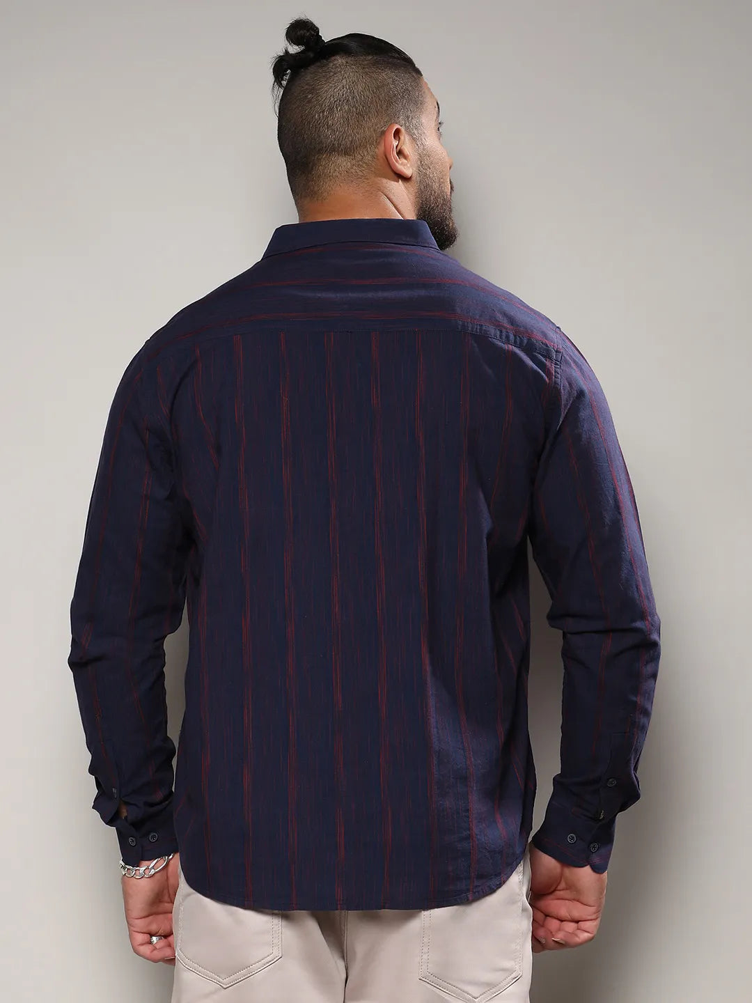 Navy Blue & Red Ombre Striped Shirt