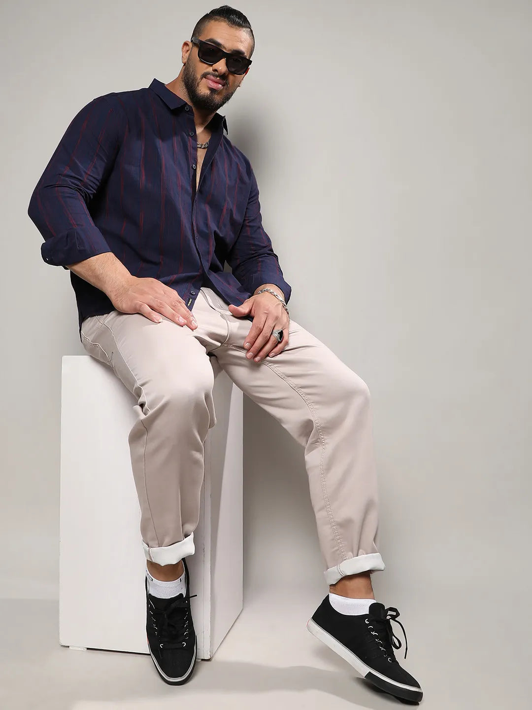 Navy Blue & Red Ombre Striped Shirt