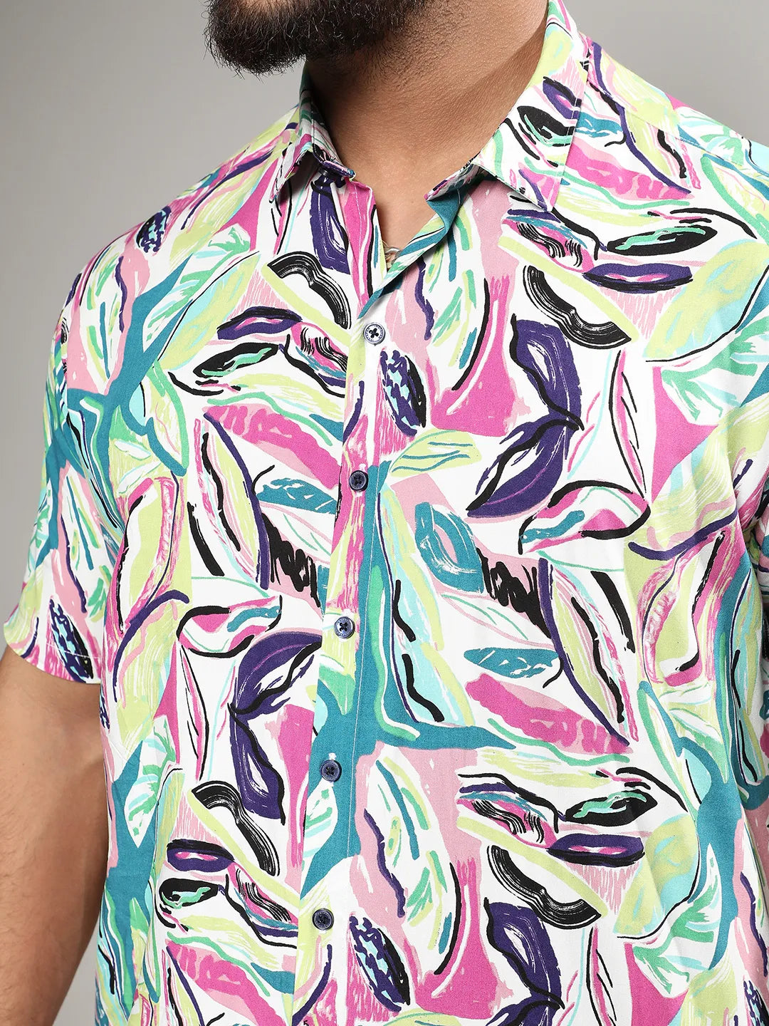 Pink & Green Abstract Foilage Shirt