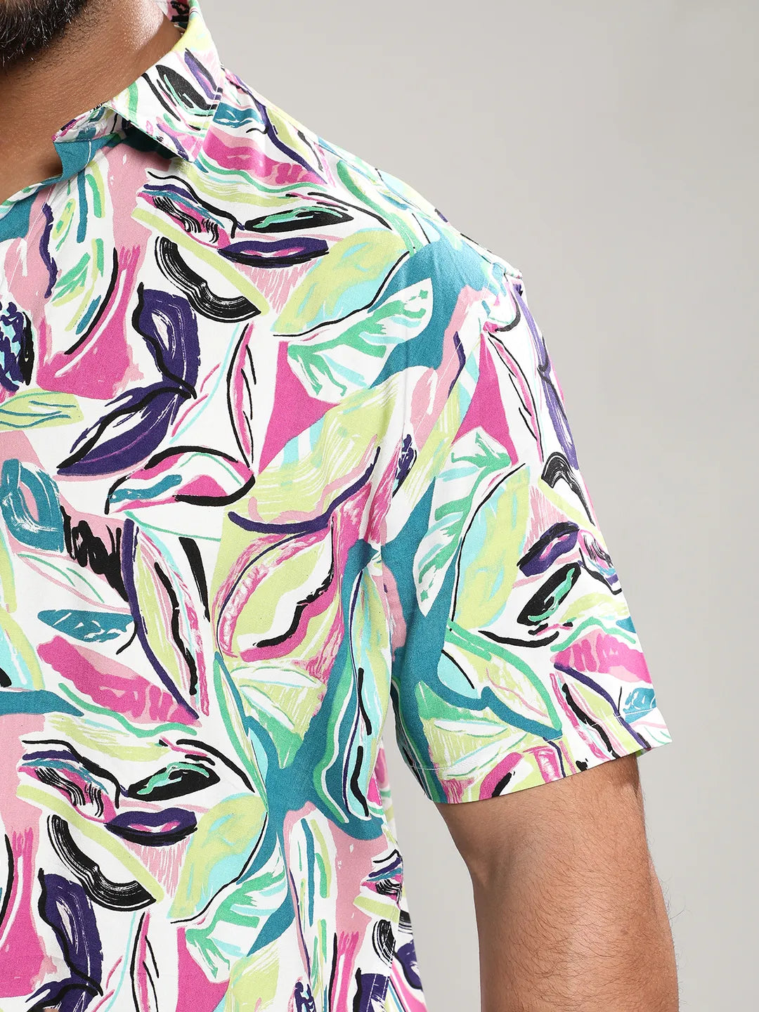 Pink & Green Abstract Foilage Shirt