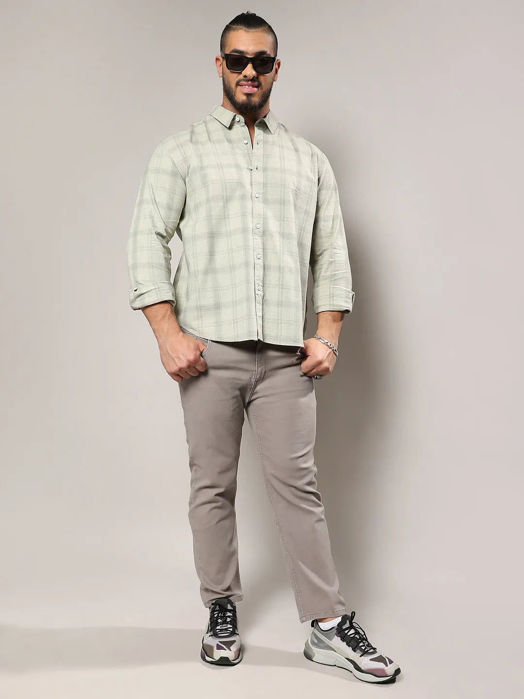 Sage Green Tartan Plaid Shirt