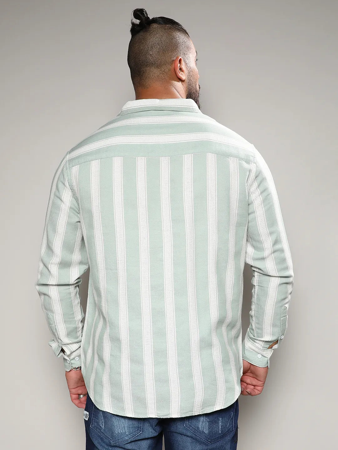 Sage Green & White Contrast Club Striped Shirt