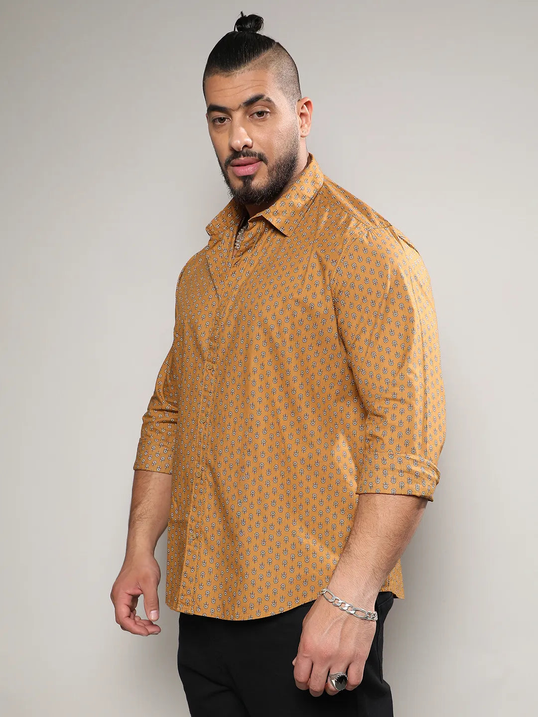 Tan Brown Micro Flower Shirt