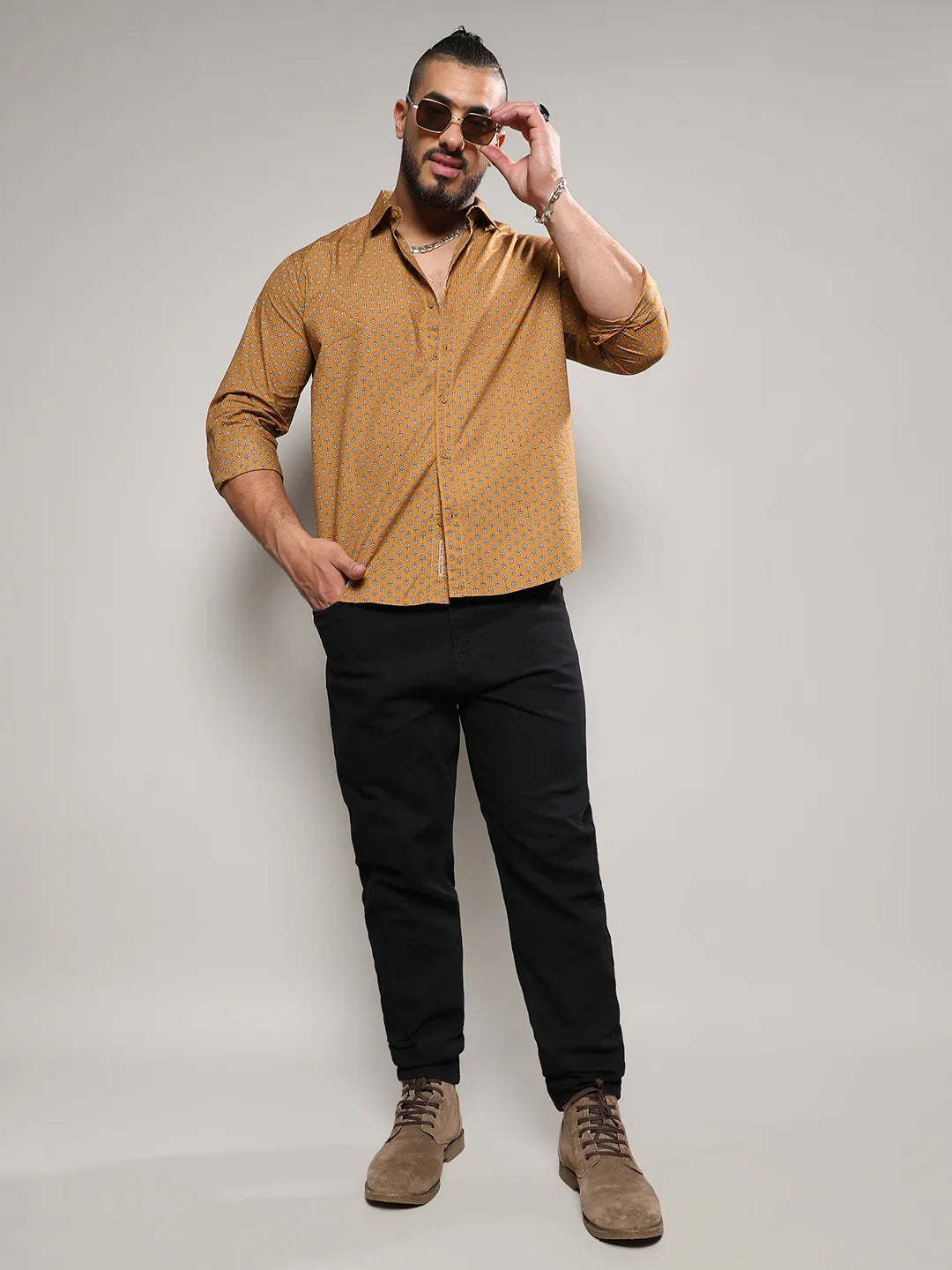 Tan Brown Micro Flower Shirt