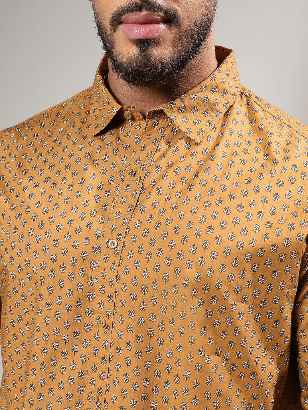 Tan Brown Micro Flower Shirt