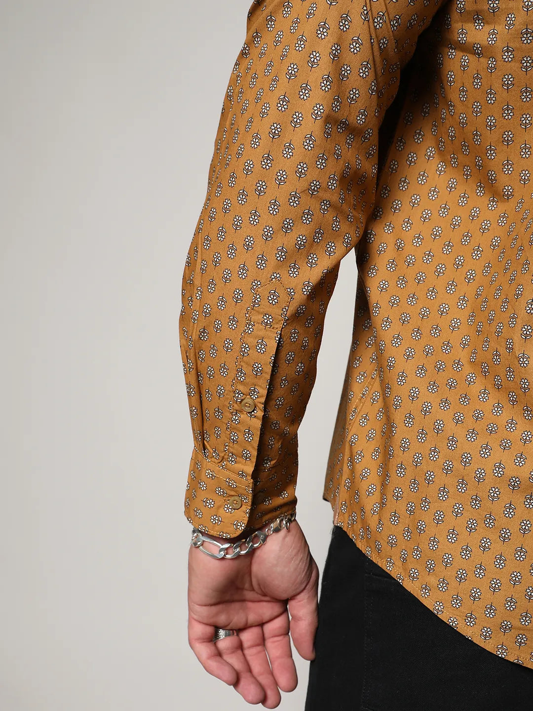 Tan Brown Micro Flower Shirt