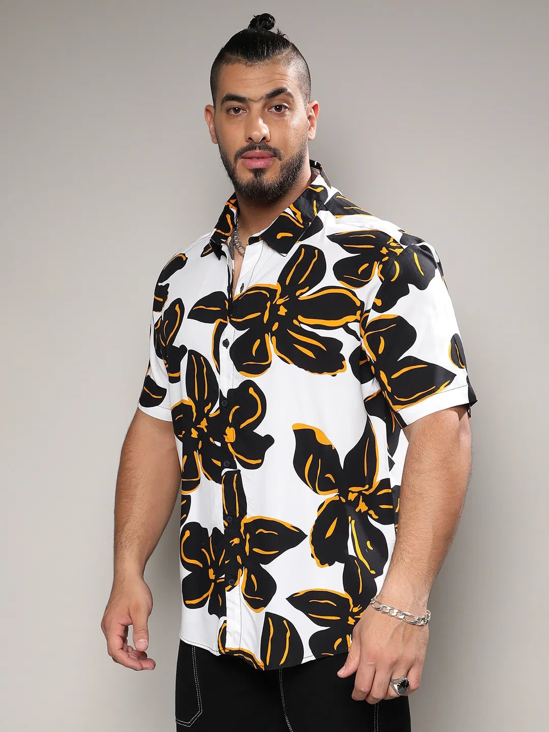 White & Black Maxi Floral Print Shirt