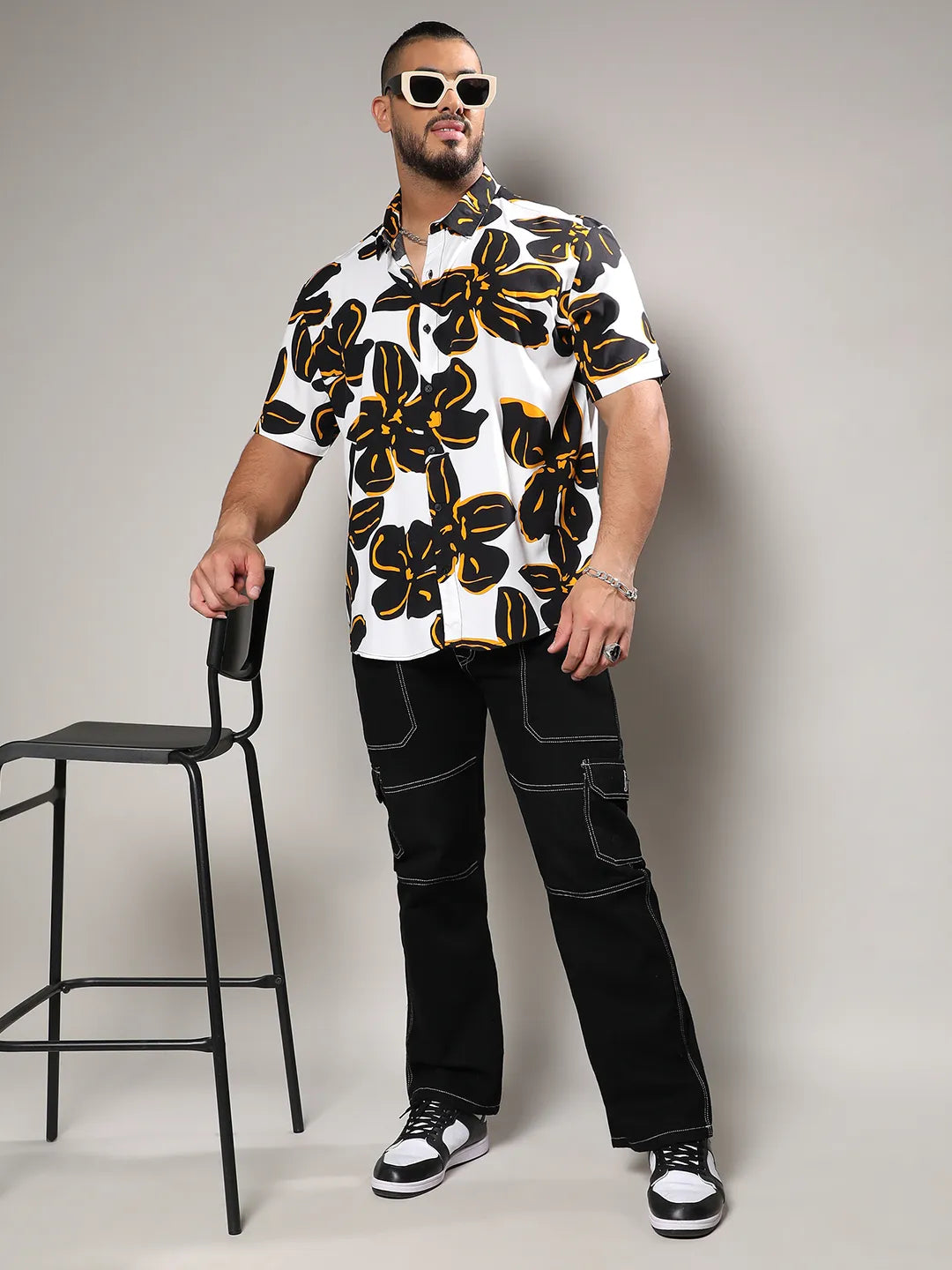 White & Black Maxi Floral Print Shirt