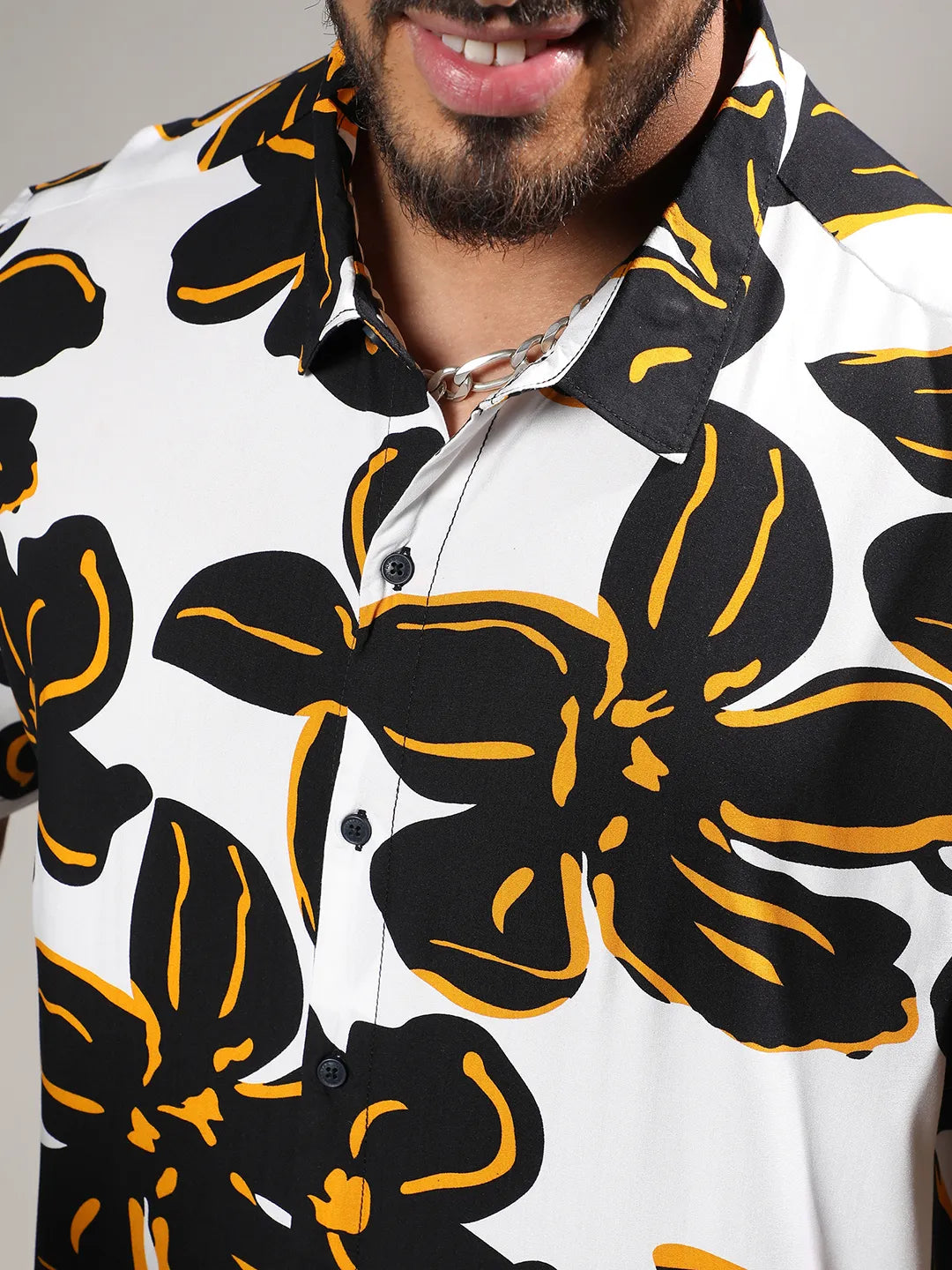 White & Black Maxi Floral Print Shirt