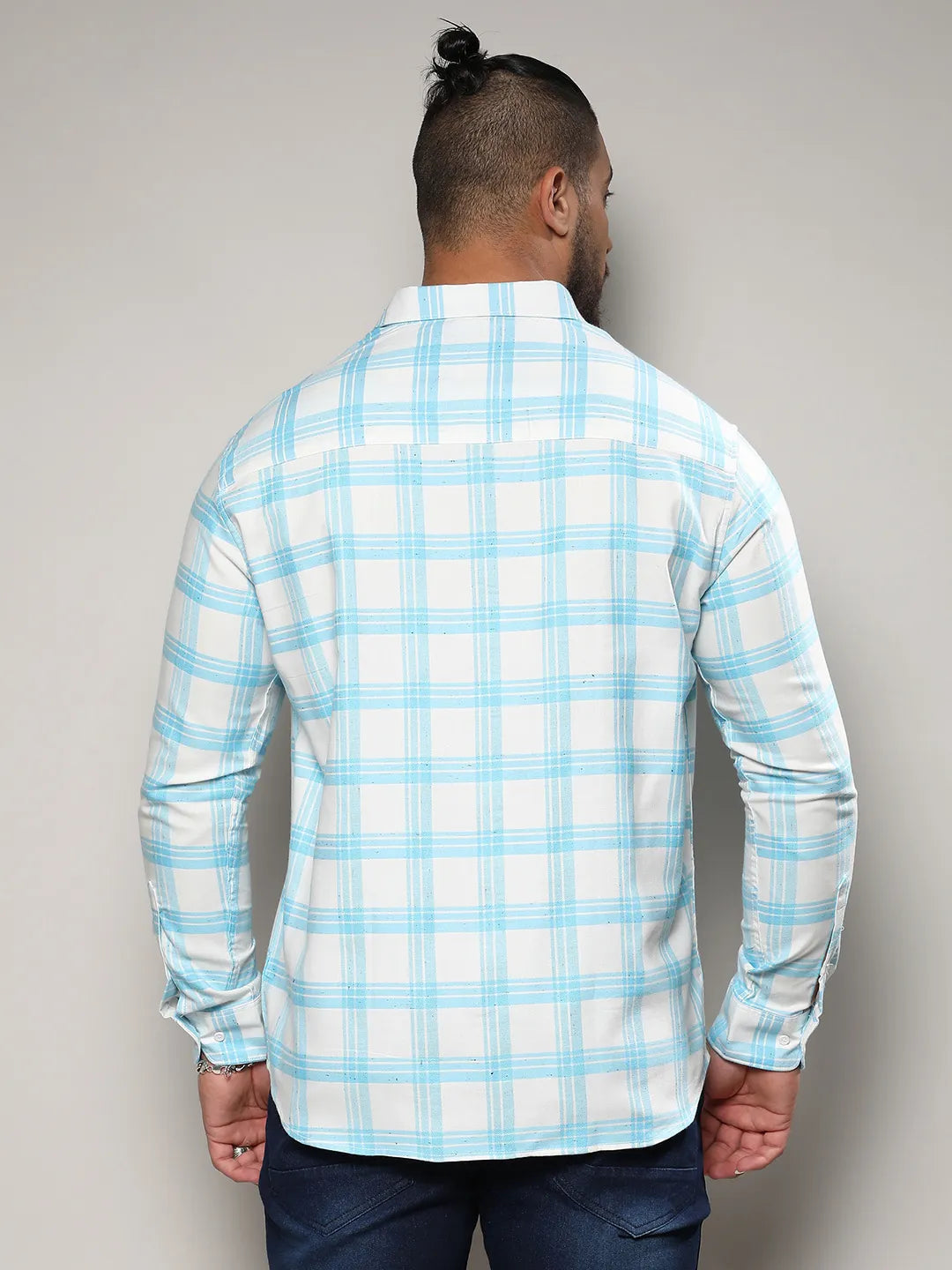 White & Light Blue Tartan Plaid Shirt