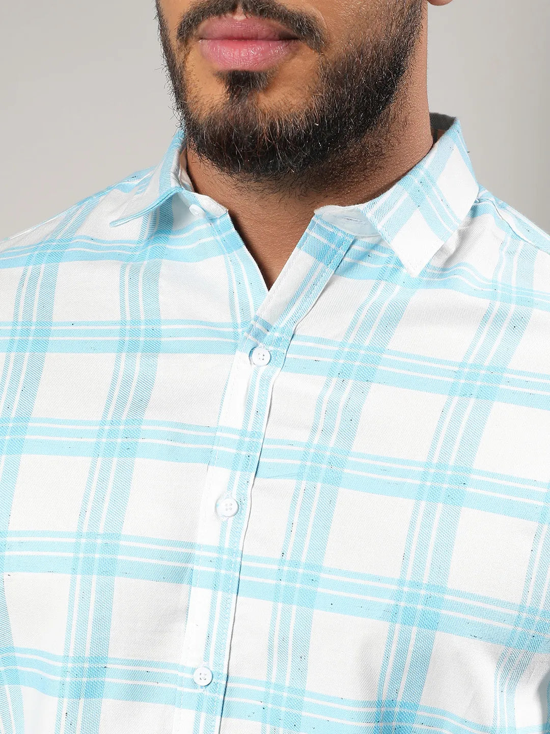 White & Light Blue Tartan Plaid Shirt
