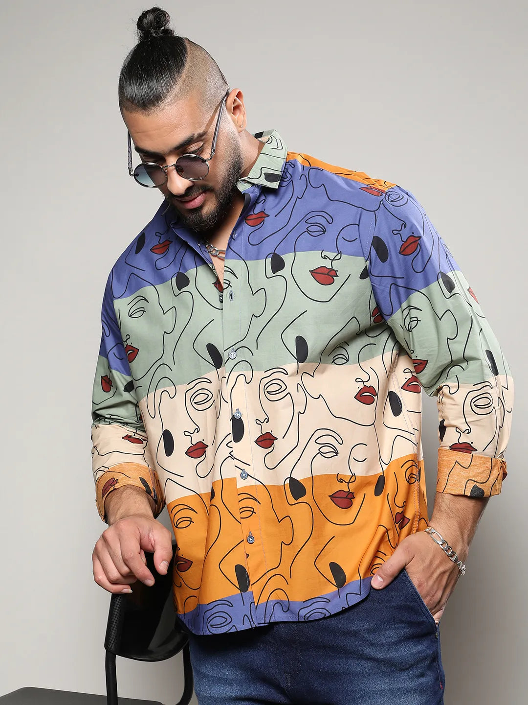 Multicolour Face Line Shirt