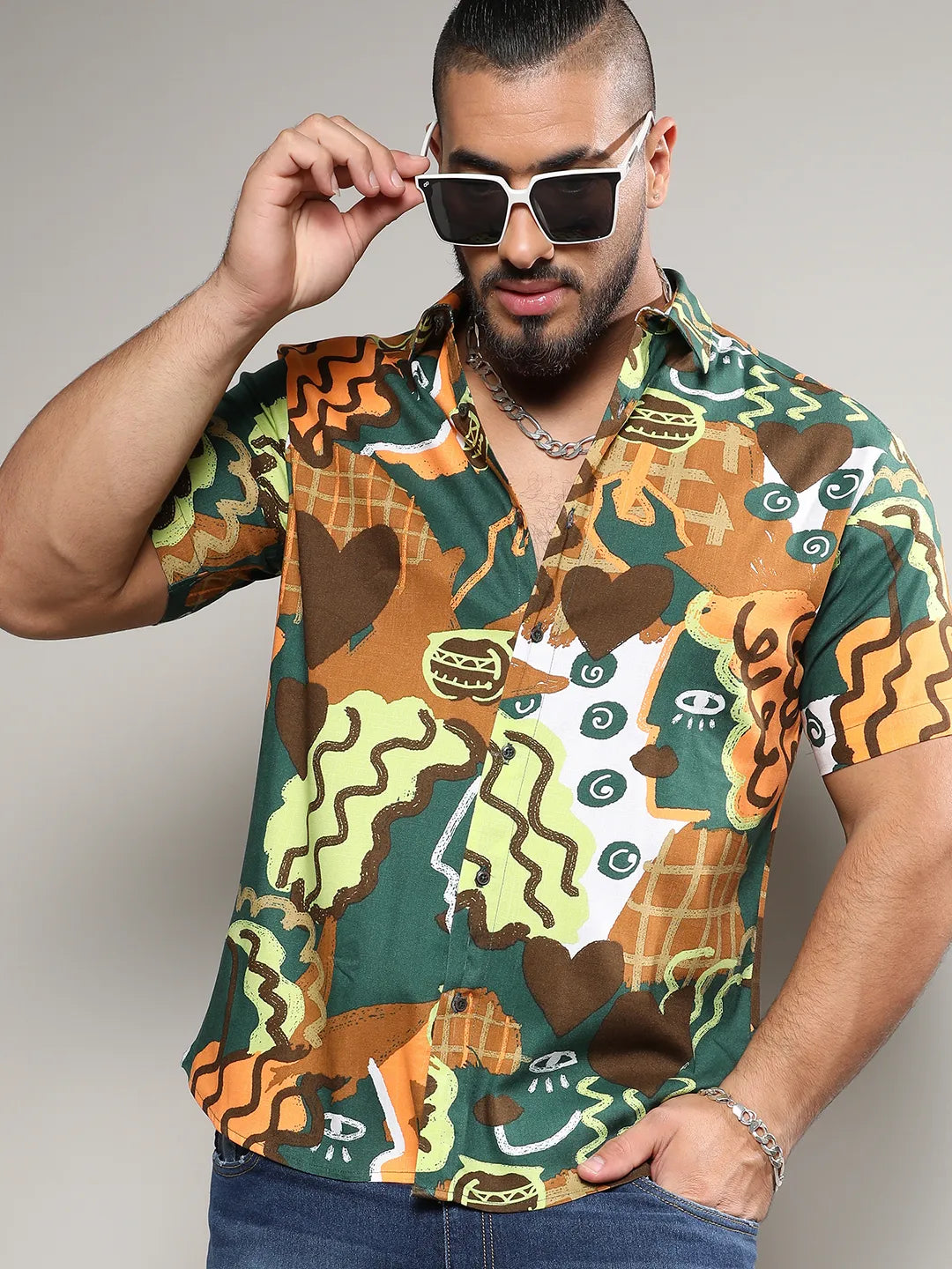 Mustard Yellow & Forest Green Artistic Romance Shirt