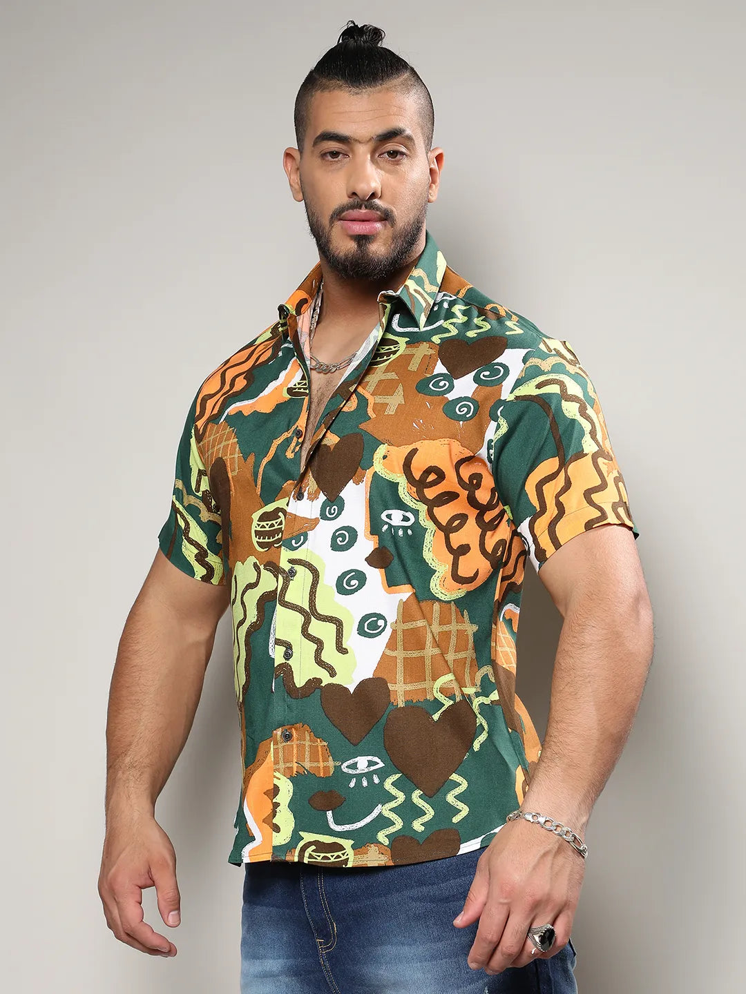 Mustard Yellow & Forest Green Artistic Romance Shirt