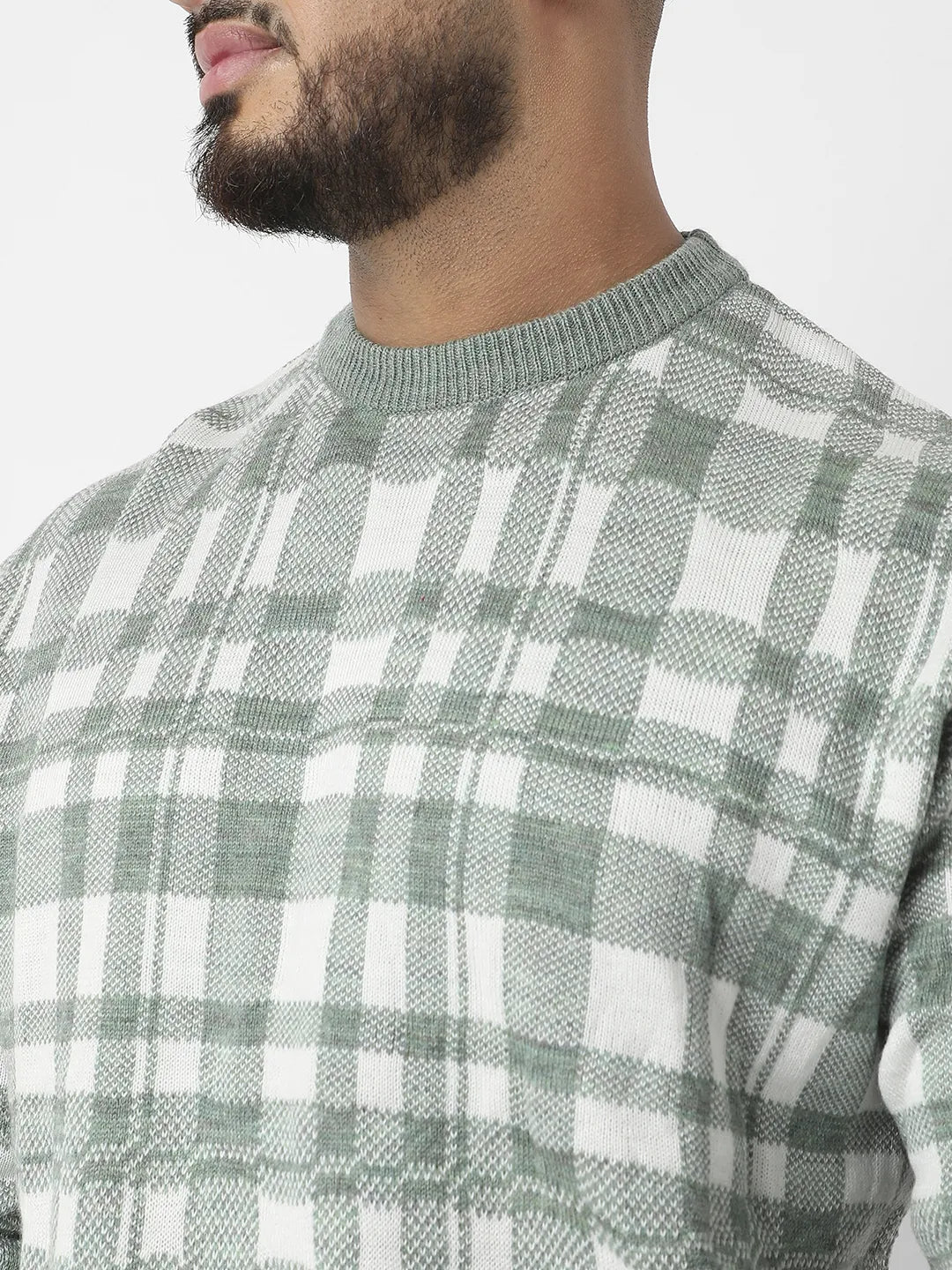 Olive Green Tartan Plaid Knitted Pullover Sweater