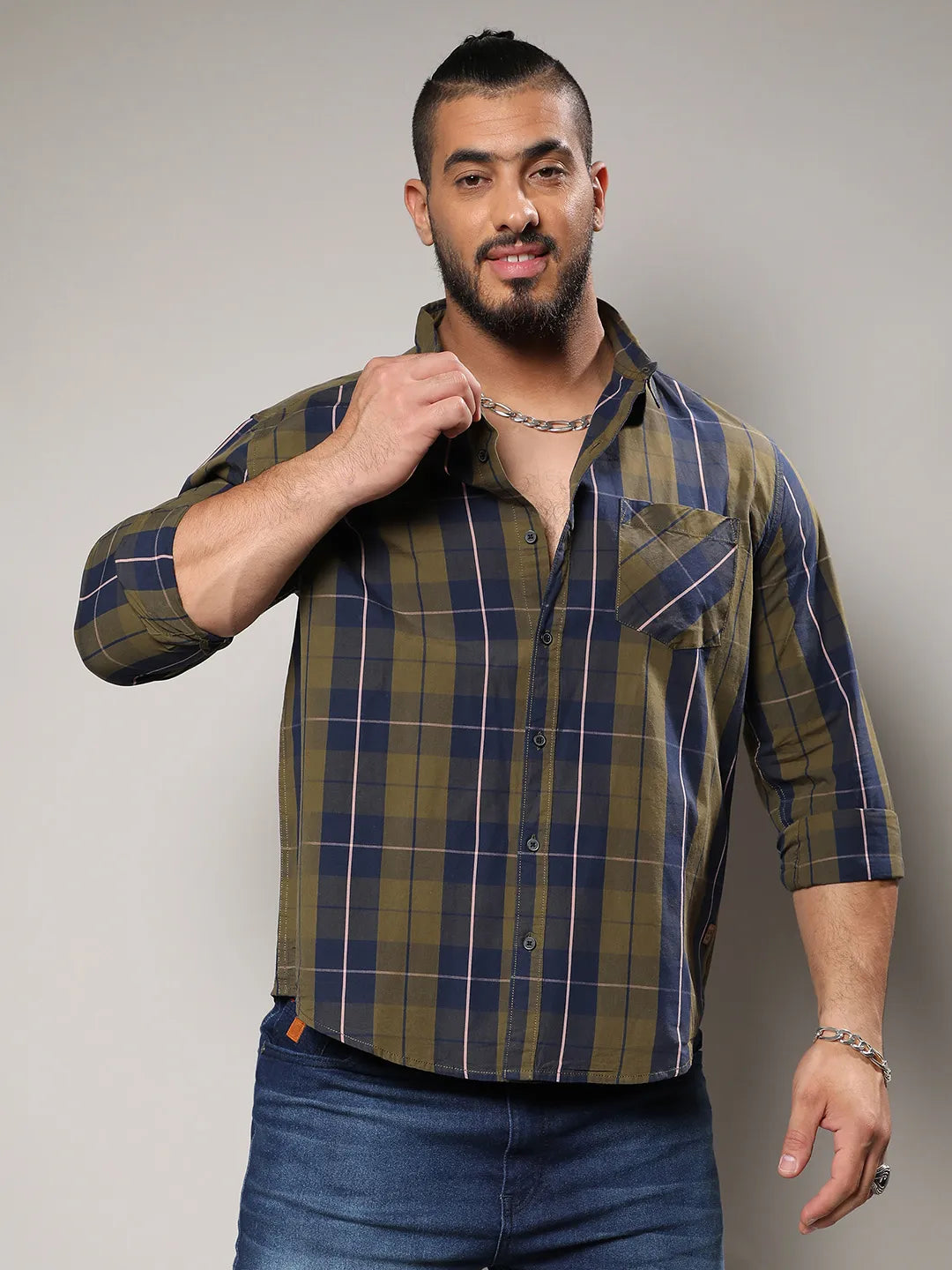 Olive Green Tartan Plaid Shirt