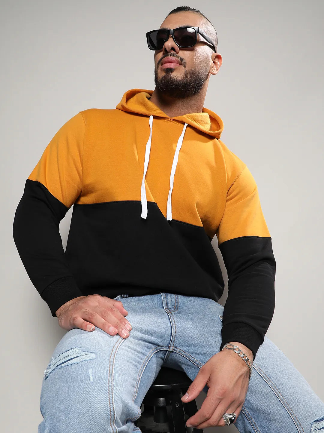 Black & Mustard Yellow Contrast Panel Sweatshirt