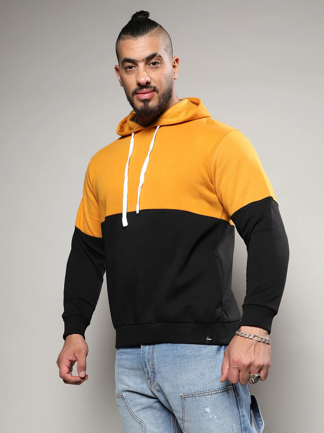Black & Mustard Yellow Contrast Panel Sweatshirt